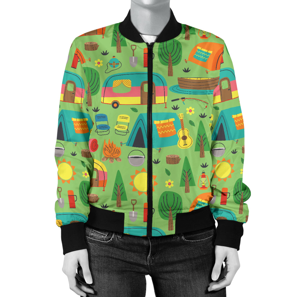 Camping Camper Pattern Print Design 04 Women's Bomber Jacket