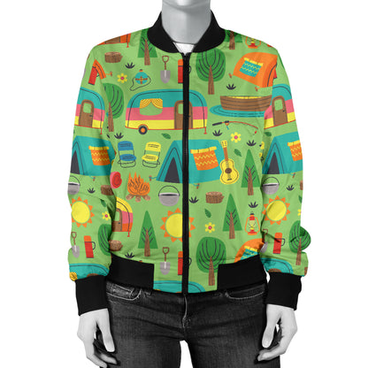 Camping Camper Pattern Print Design 04 Women's Bomber Jacket