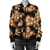 Brown Hibiscus Pattern Print Design HB06 Women Bomber Jacket