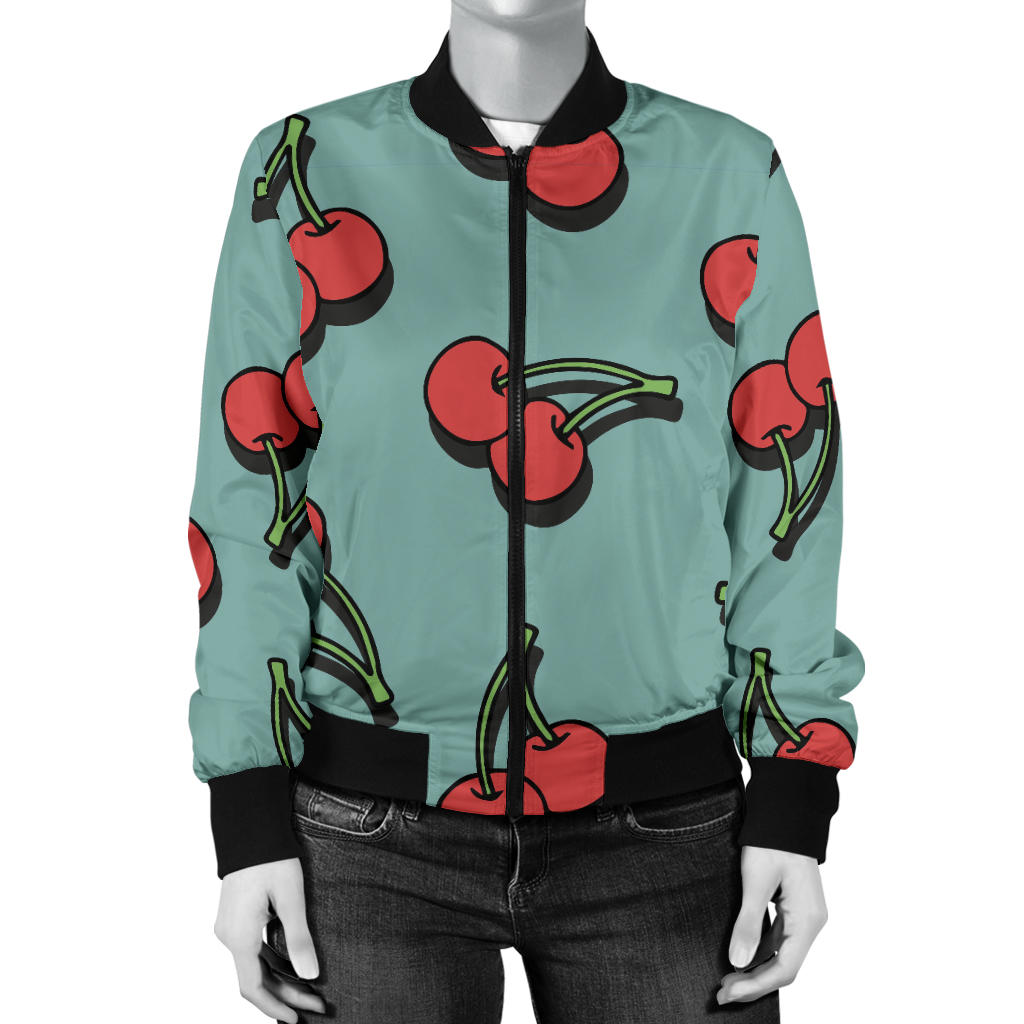 Cherry Pattern Print Design CH03 Women Bomber Jacket