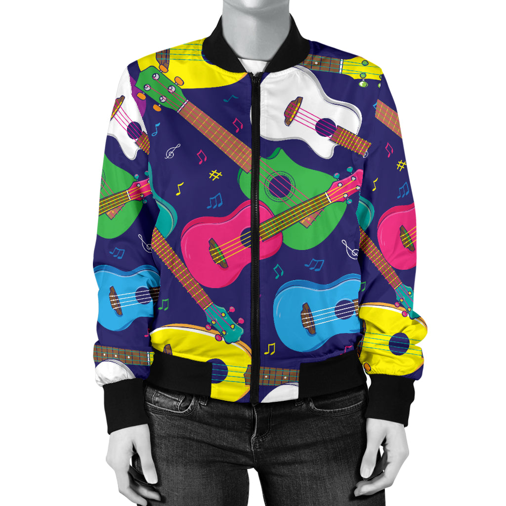 Ukulele Pattern Print Design 02 Women's Bomber Jacket