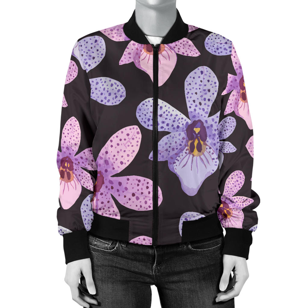 Orchid Pattern Print Design OR08 Women Bomber Jacket