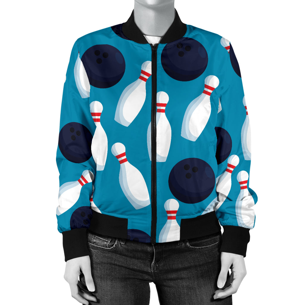 Bowling Pin Pattern Print Design 010 Women's Bomber Jacket