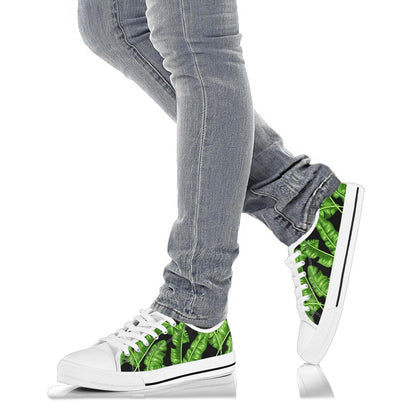 Banana Leaf Pattern Print Design BL01 White Bottom Low Top Shoes