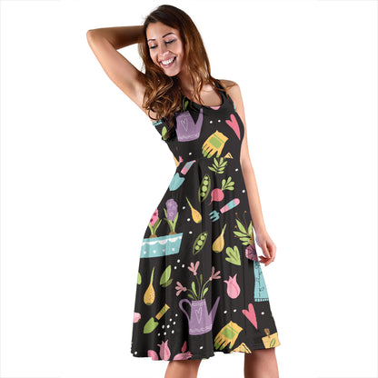 Gardening Pattern Print Design G03 Midi Dress