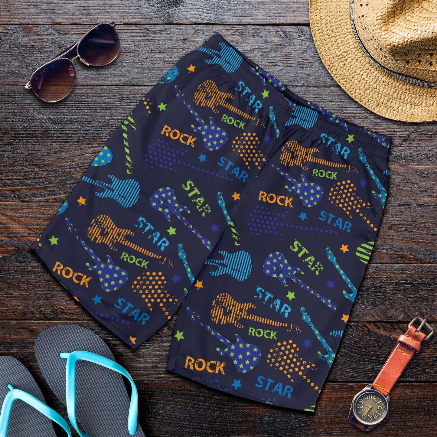 Rock and Roll Pattern Print Design A04 Mens Shorts
