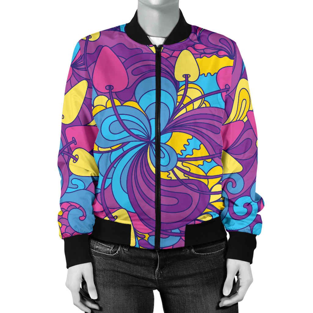 Psychedelic Mushroom Pattern Print Design A03 Women's Bomber Jacket