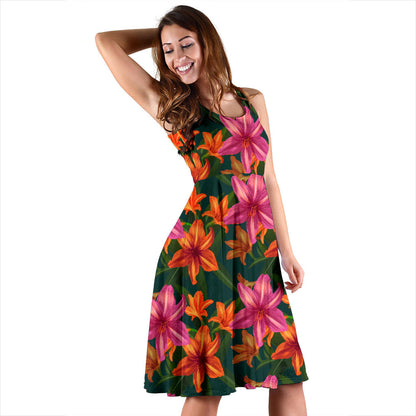 Amaryllis Pattern Print Design AL01 Midi Dress