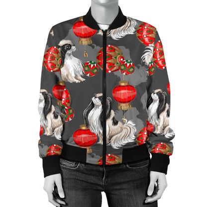 Japanese Chin Pattern Print Design 02 Women's Bomber Jacket