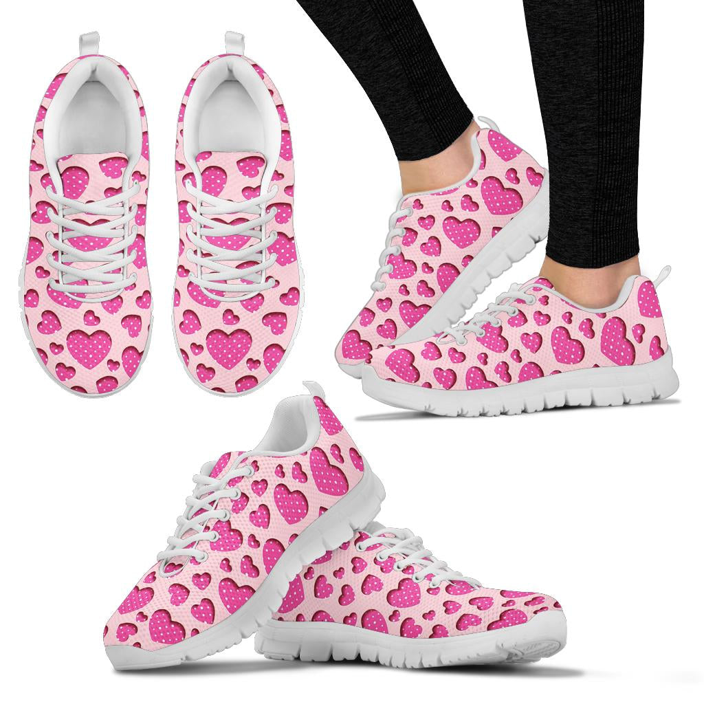 Heart Pink Pattern Print Design HE06 Sneakers White Bottom Shoes