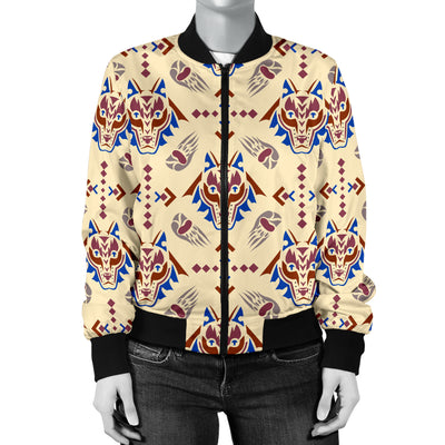 Aztec Wolf Pattern Print Design 03 Women's Bomber Jacket