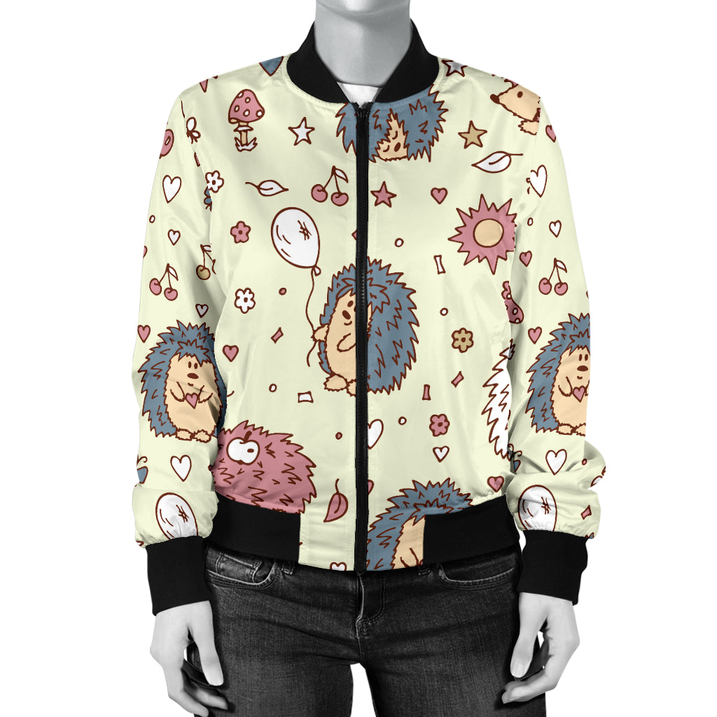 Hedgehog Cute Pattern Print Design 01 Women's Bomber Jacket