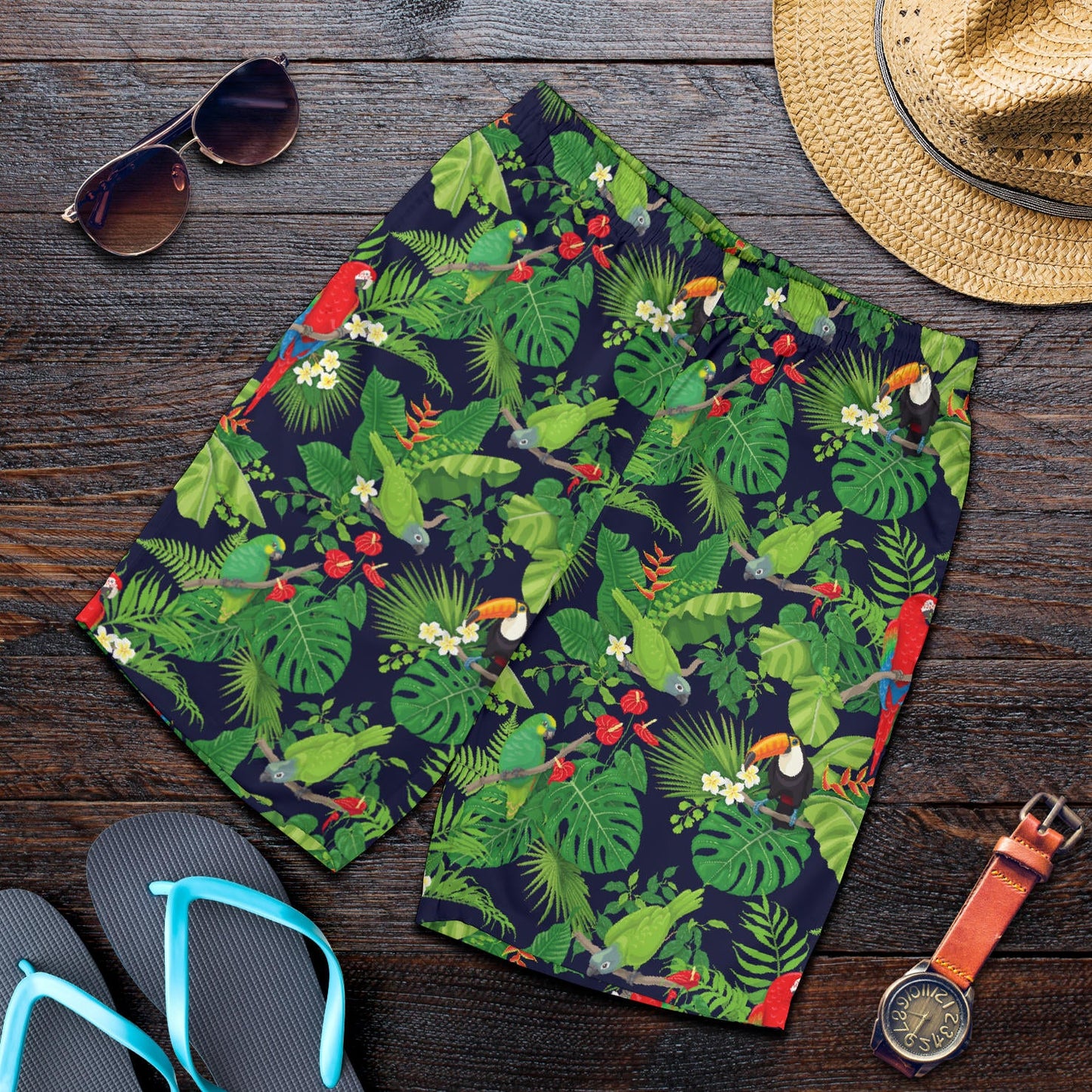 Rainforest Parrot Pattern Print Design A03 Mens Shorts