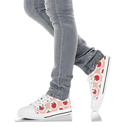 Apple Pattern Print Design AP08 White Bottom Low Top Shoes