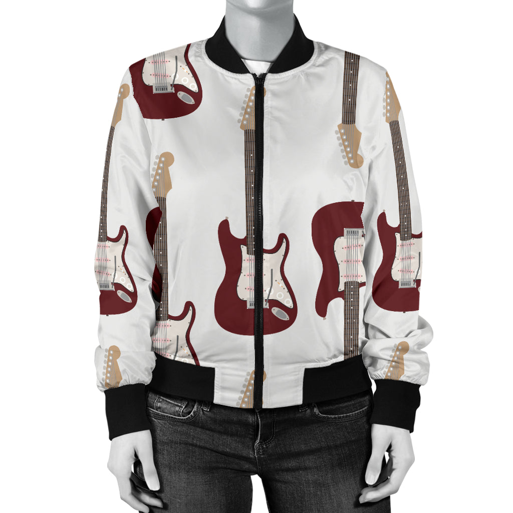 Bass Guitar Pattern Print Design 03 Women's Bomber Jacket
