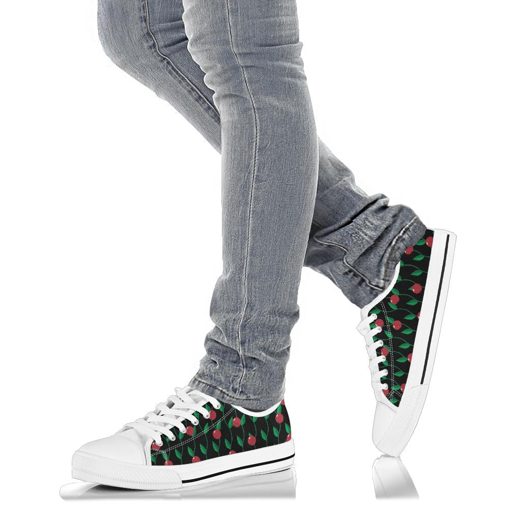 Cranberry Pattern Print Design CB01 White Bottom Low Top Shoes