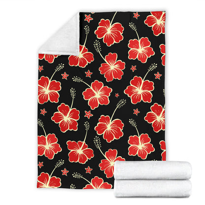Red Hibiscus Pattern Print Design HB021 Fleece Blanket