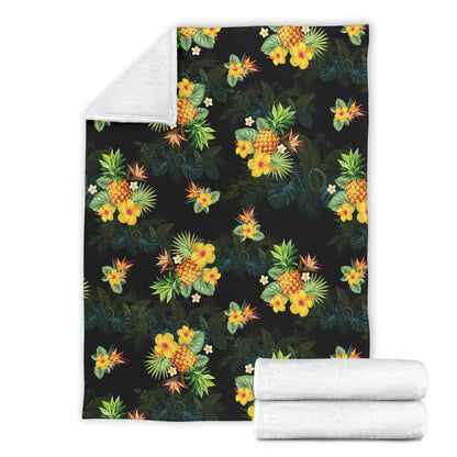 Pineapple Tropical Flower Print Pattern Fleece Blanket