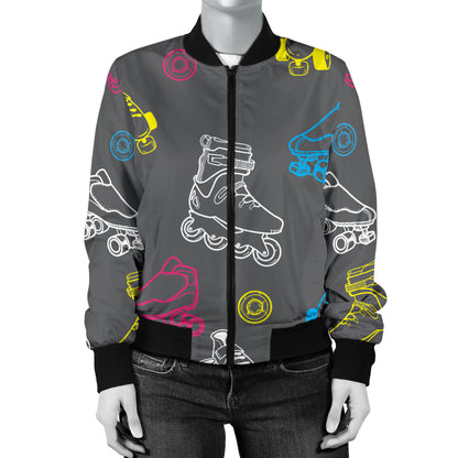 Roller skate Pattern Print Design A02 Women's Bomber Jacket