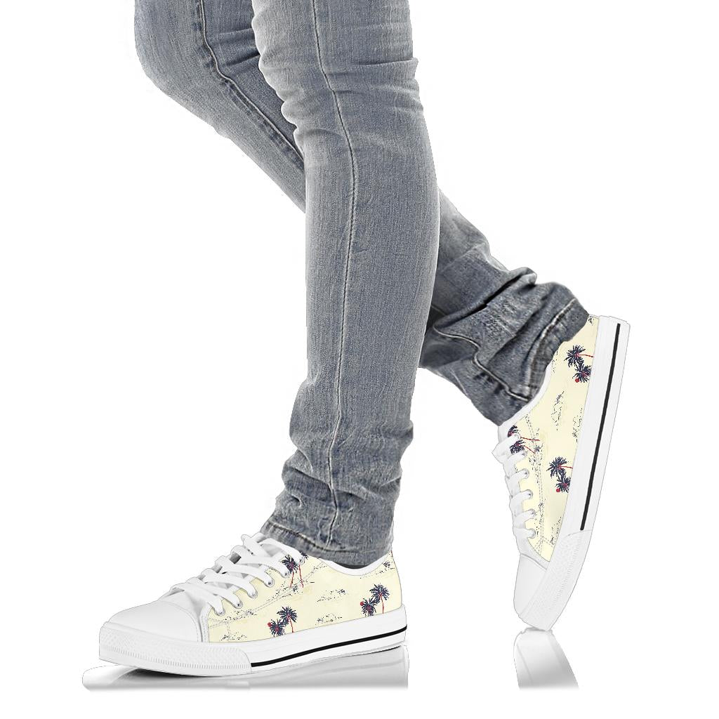 Palm Tree Pattern Print Design PT08 White Bottom Low Top Shoes