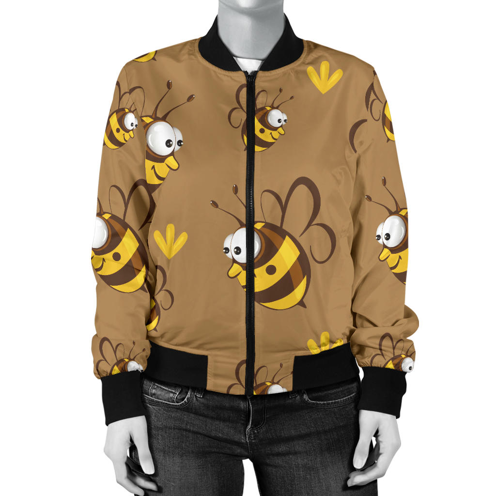 Bee Pattern Print Design BEE09 Women Bomber Jacket