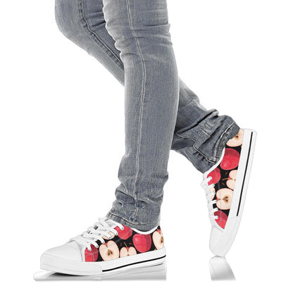 Apple Pattern Print Design AP02 White Bottom Low Top Shoes