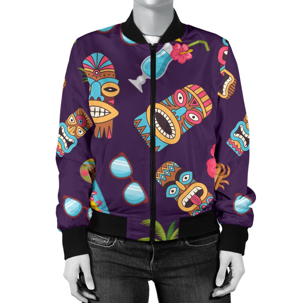 Hawaiian Themed Pattern Print Design H024 Women Bomber Jacket