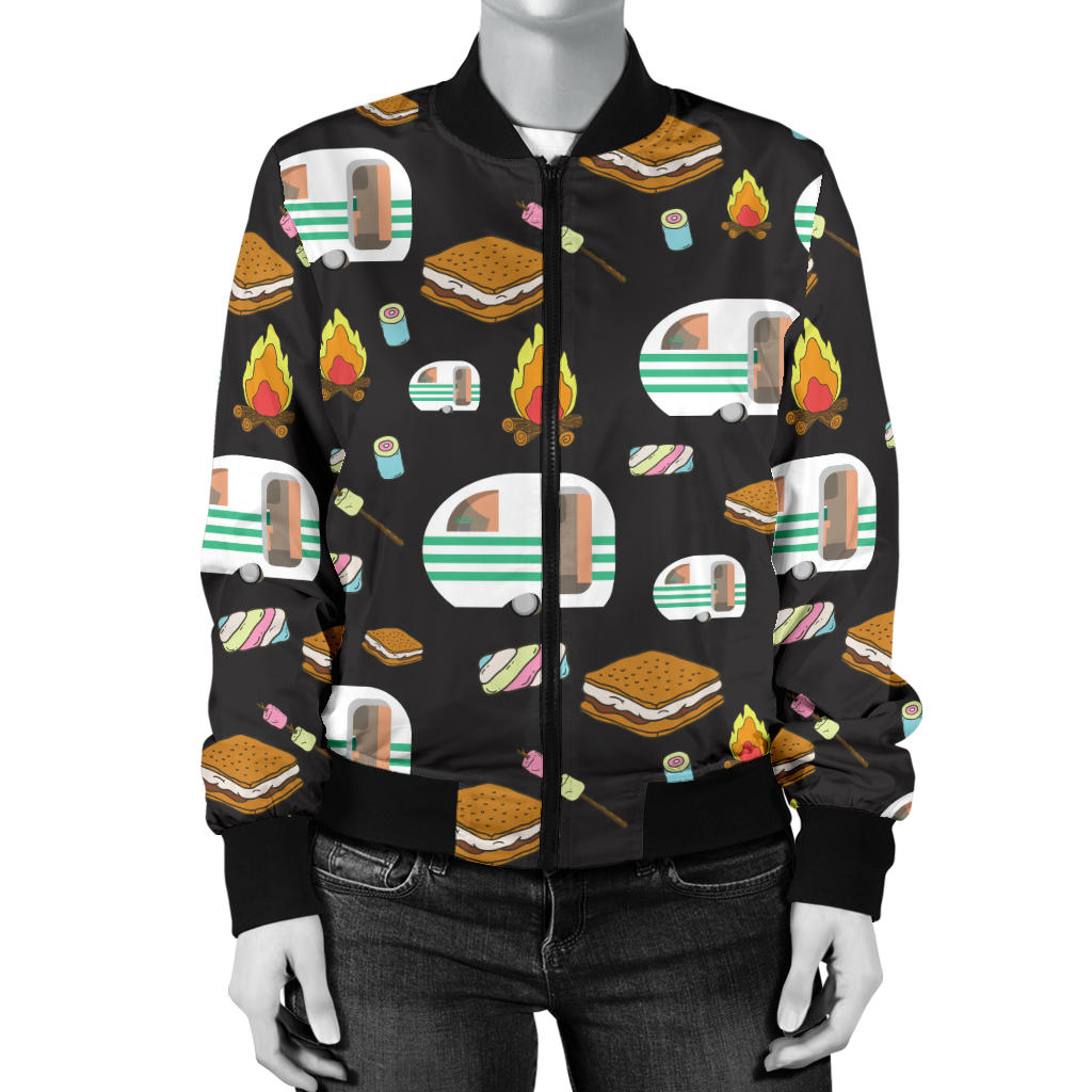 Camper marshmallow Camping Design Print Women Bomber Jacket