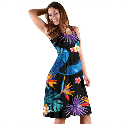 Tropical Flower Pattern Print Design TF018 Midi Dress