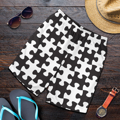 Puzzle Black White Pattern Print Design A02 Mens Shorts
