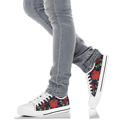 Poinsettia Pattern Print Design POT02 White Bottom Low Top Shoes