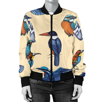 Kingfisher Bird Pattern Print Design 04 Women's Bomber Jacket