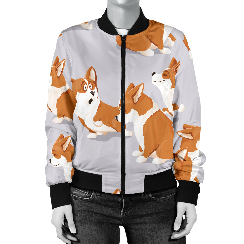 Pembroke Welsh Corgis Pattern Print Design A04 Women's Bomber Jacket