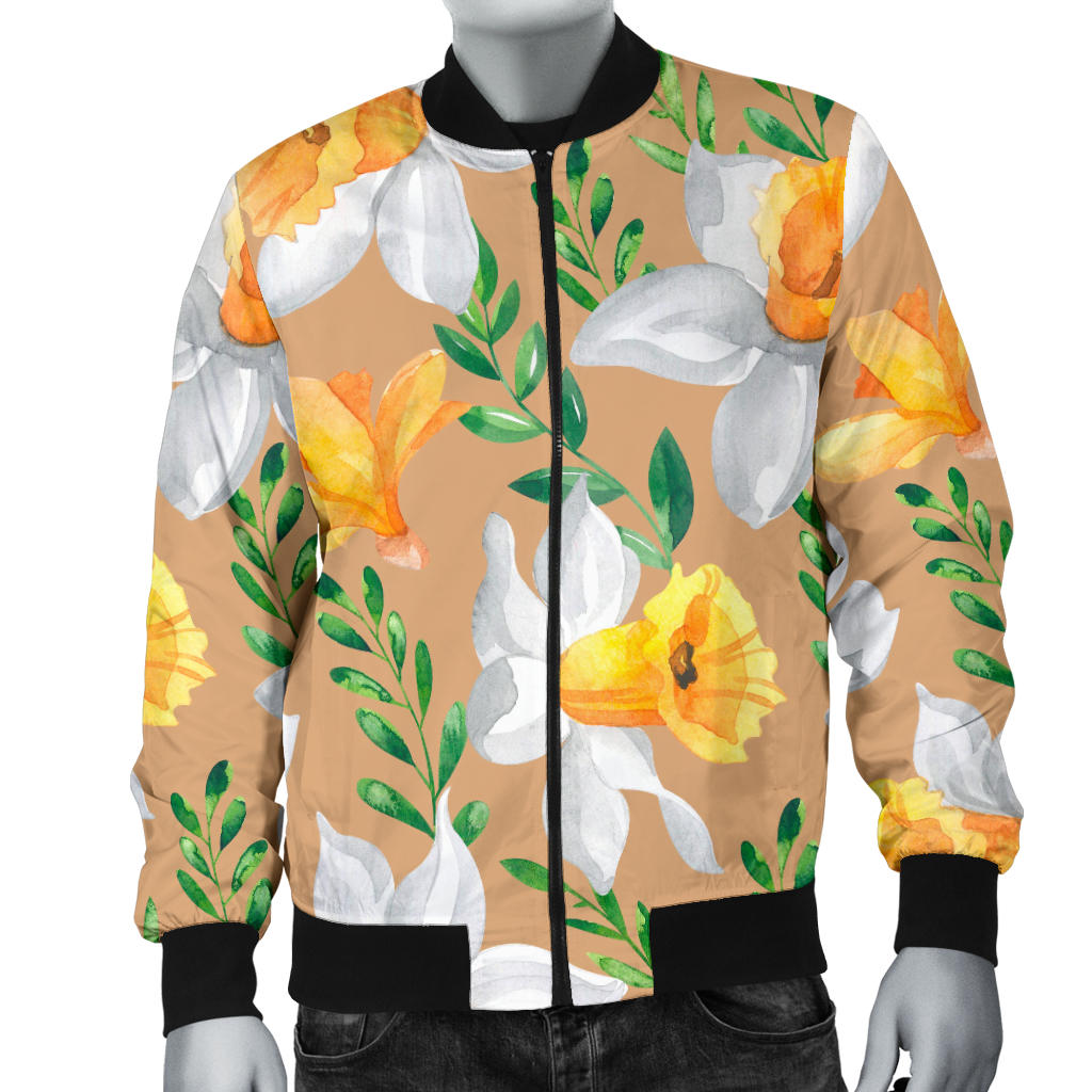 Daffodils Pattern Print Design DF04 Men Bomber Jacket
