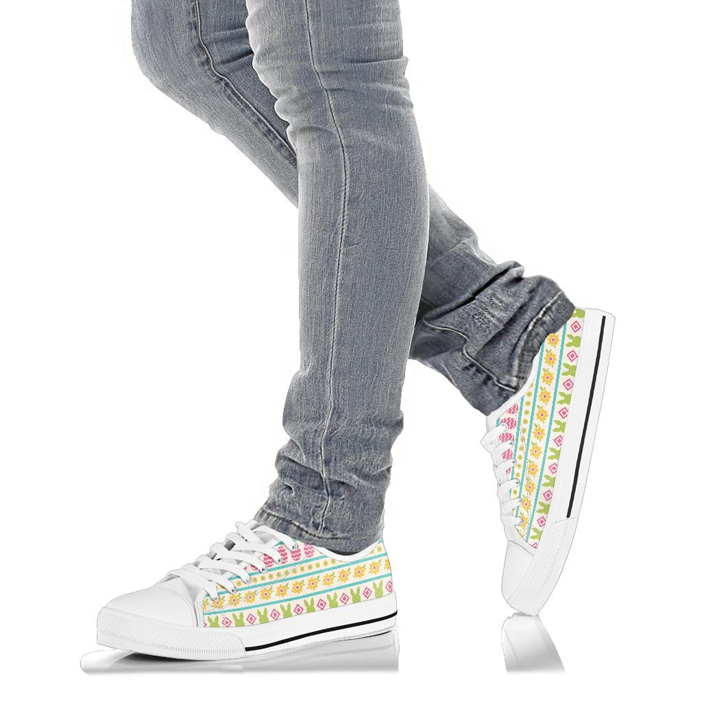 Easter Eggs Pattern Print Design RB016 White Bottom Low Top Shoes