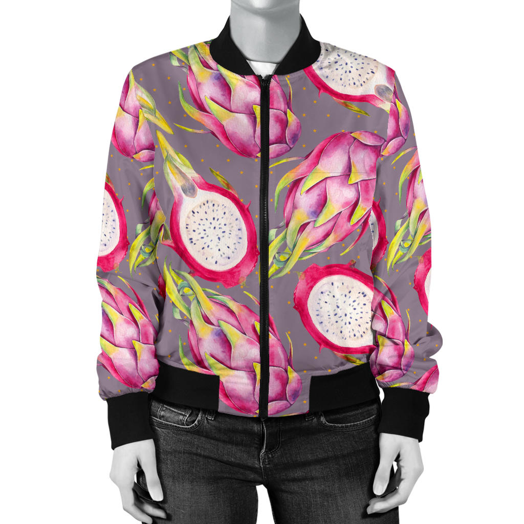 Dragonfruit Pattern Print Design DF03 Women Bomber Jacket