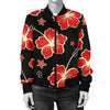 Red Hibiscus Pattern Print Design HB021 Women Bomber Jacket