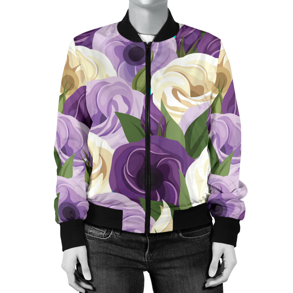 Lisianthus Pattern Print Design LT01 Women Bomber Jacket