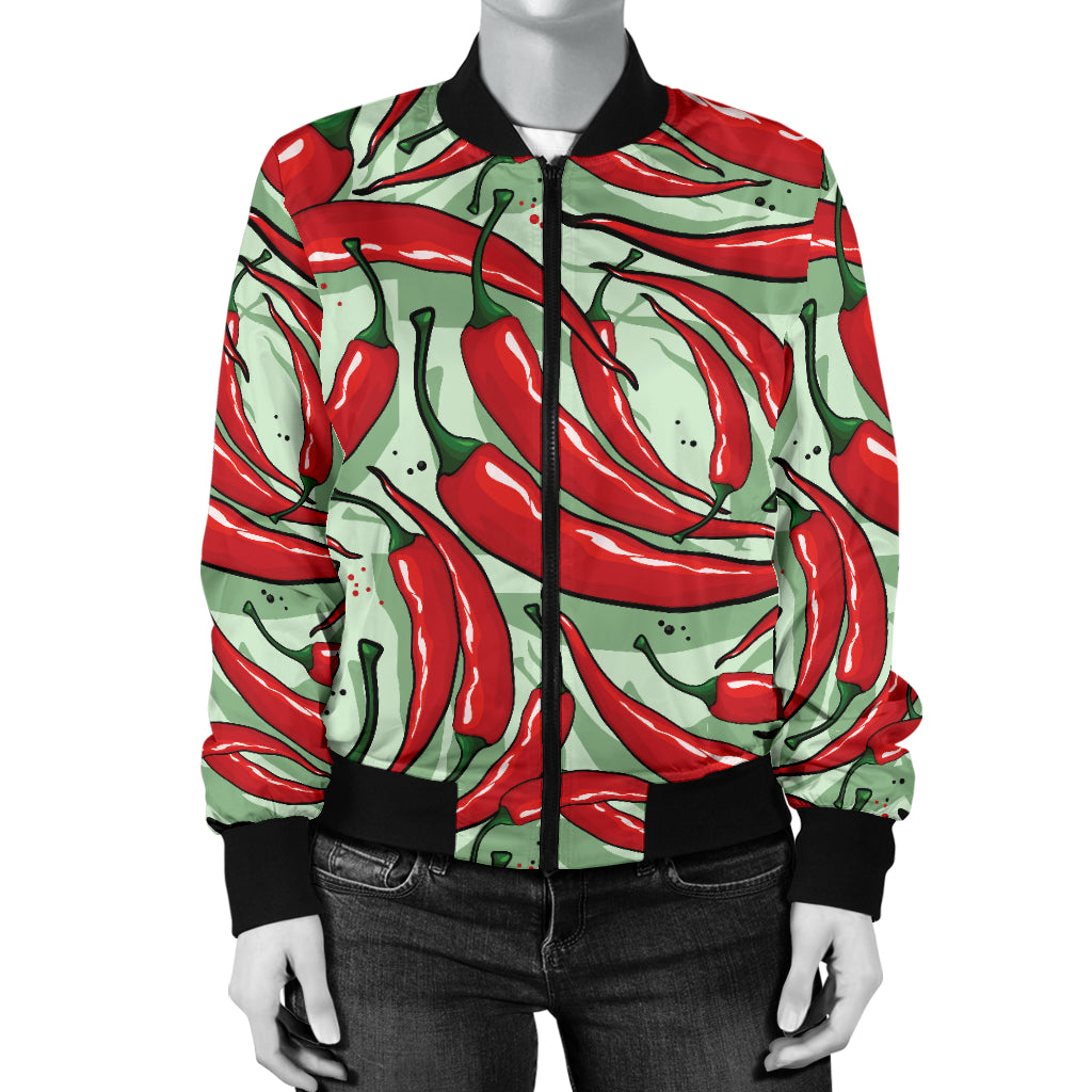 Chilli Pepper Pattern Print Design 04 Women's Bomber Jacket
