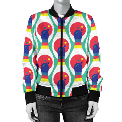 Bowling Pattern Print Design 05 Women's Bomber Jacket