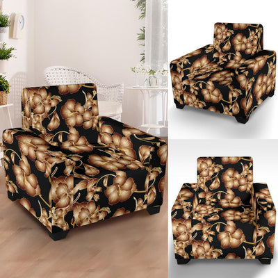 Brown Hibiscus Pattern Print Design HB06 Armchair Slipcover