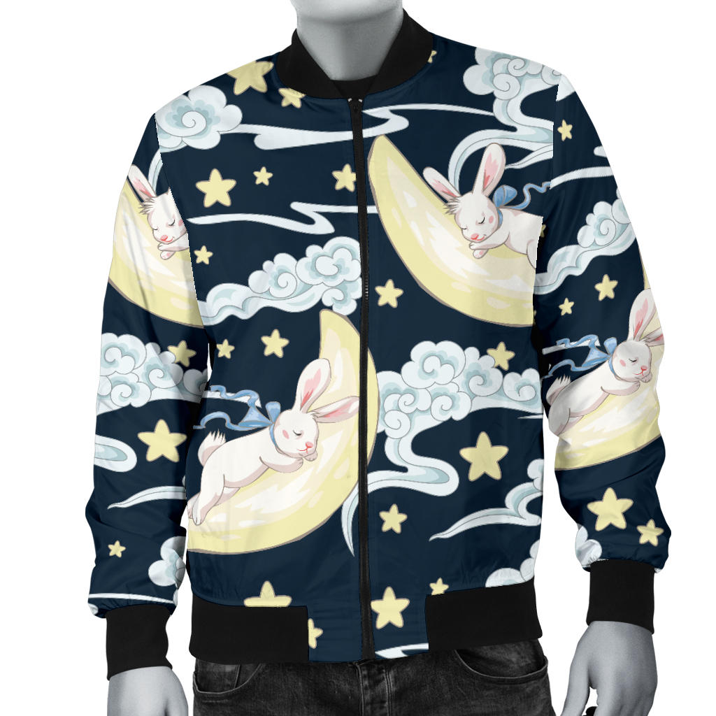 Rabbit Sleeping Pattern Print Design RB08 Men Bomber Jacket