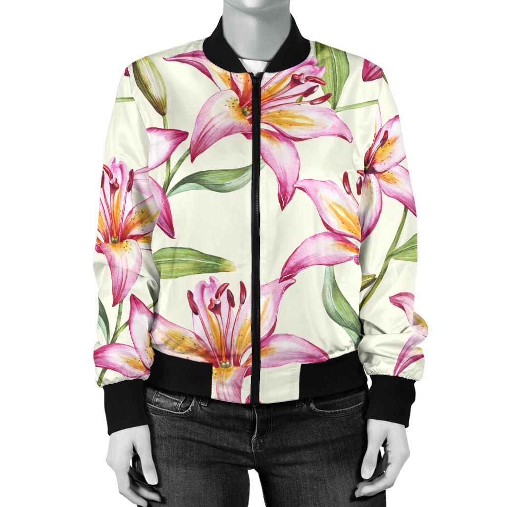 Lily Pattern Print Design LY011 Women Bomber Jacket