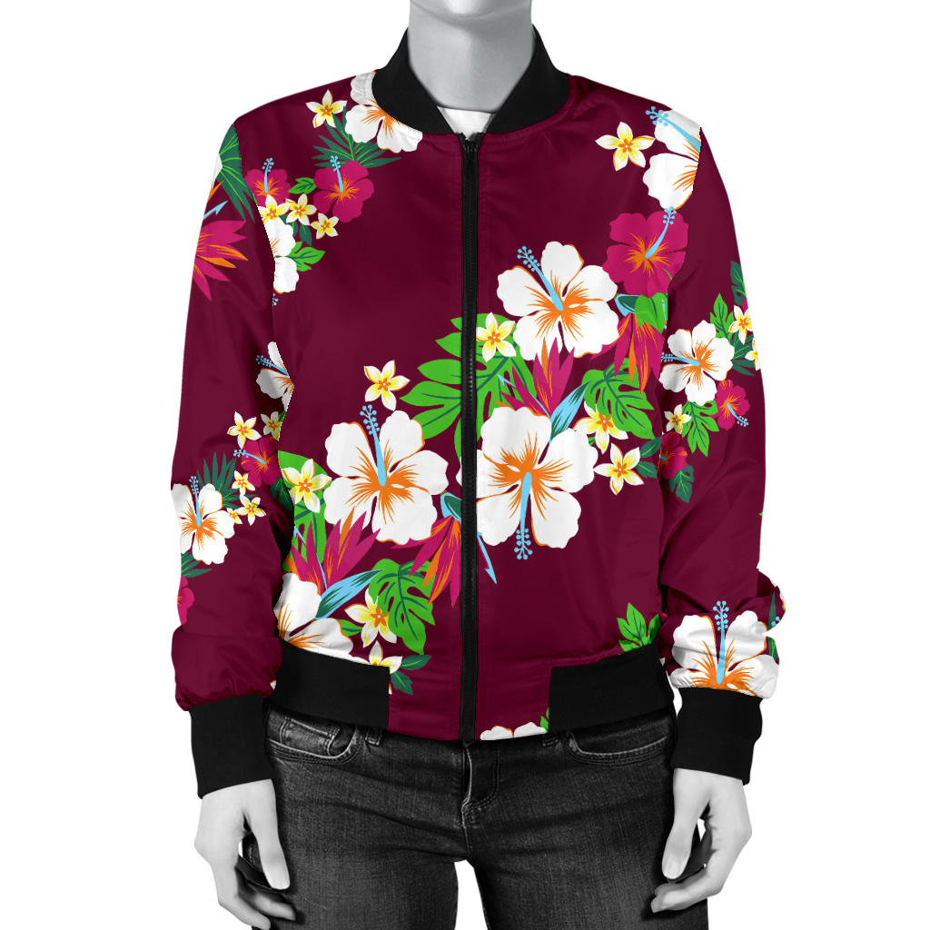 Hawaiian Themed Pattern Print Design H06 Women Bomber Jacket