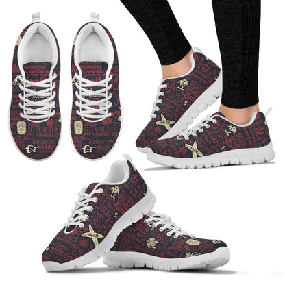 Hawaiian Themed Pattern Print Design H017 Sneakers White Bottom Shoes