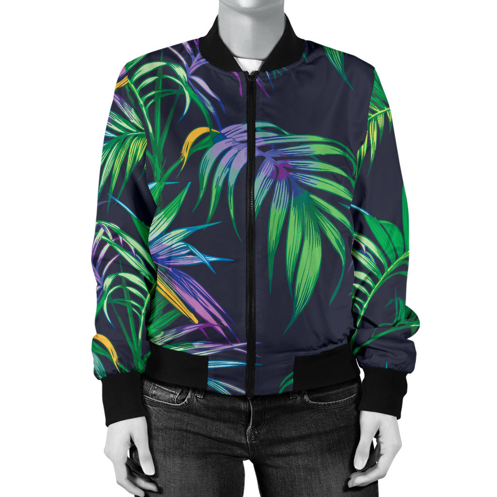 Palm Leaves Pattern Print Design PL04 Women Bomber Jacket