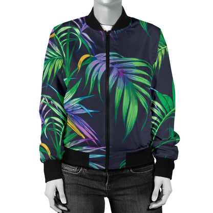 Palm Leaves Pattern Print Design PL04 Women Bomber Jacket