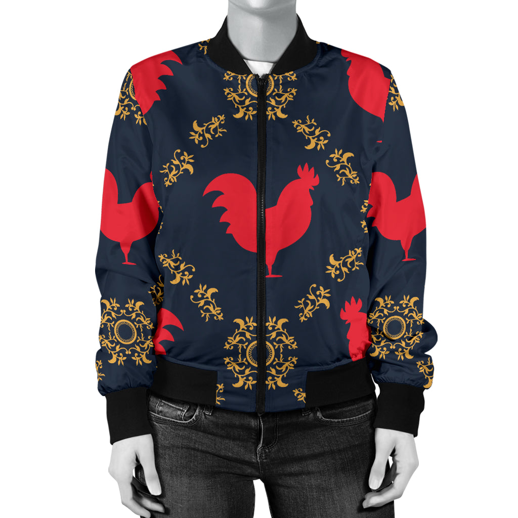 Rooster Pattern Print Design A02 Women's Bomber Jacket