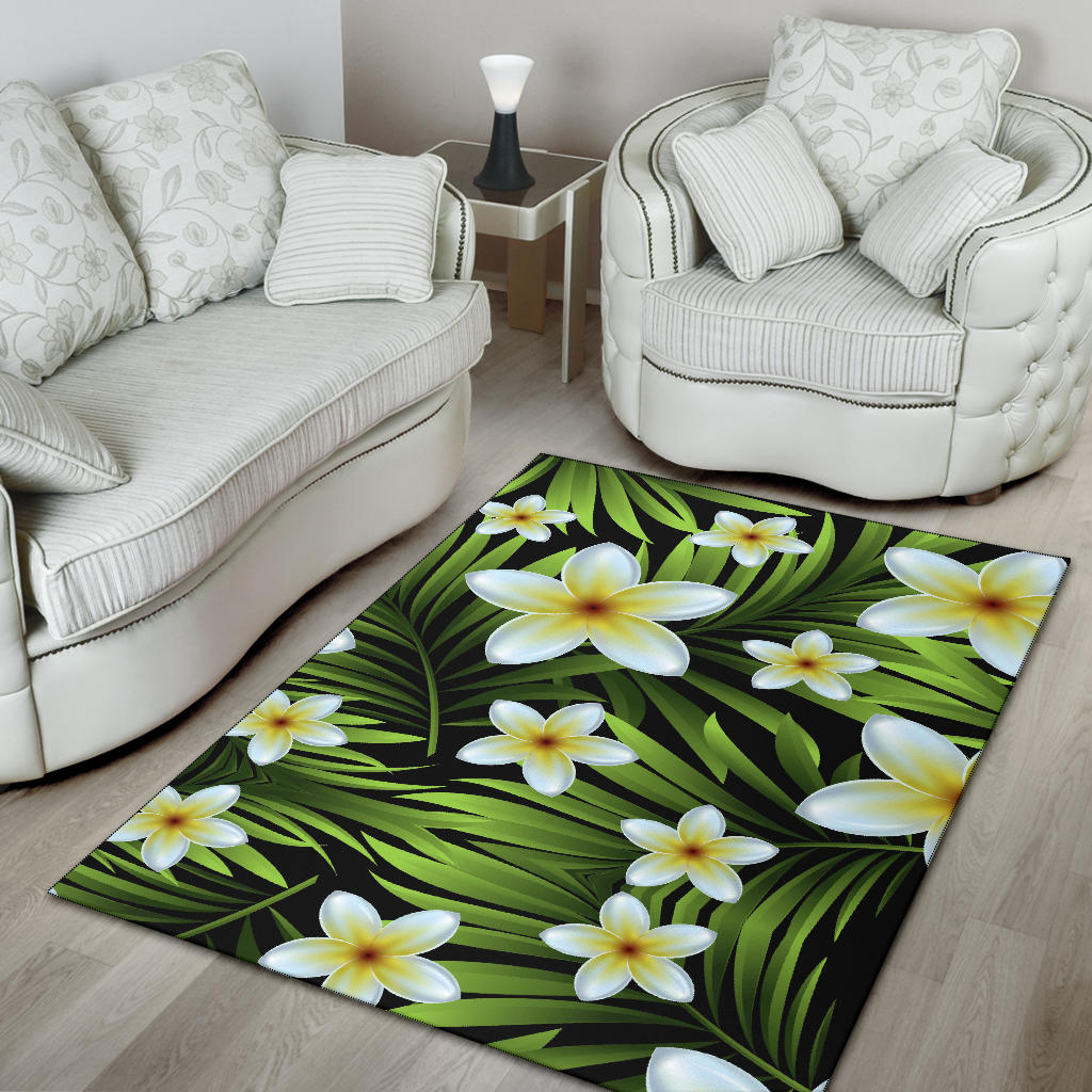 White Plumeria Pattern Print Design PM06 Area Rugs