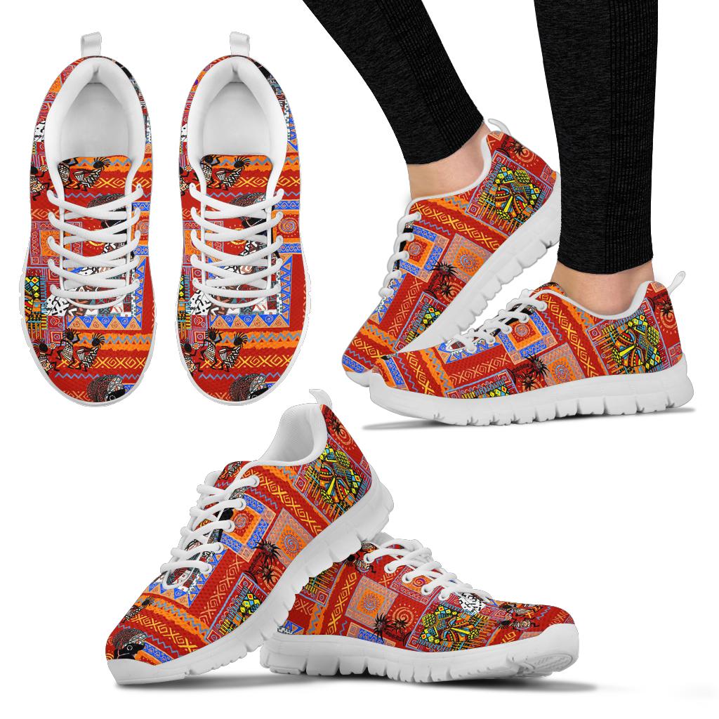 African Print Pattern Sneakers White Bottom Shoes